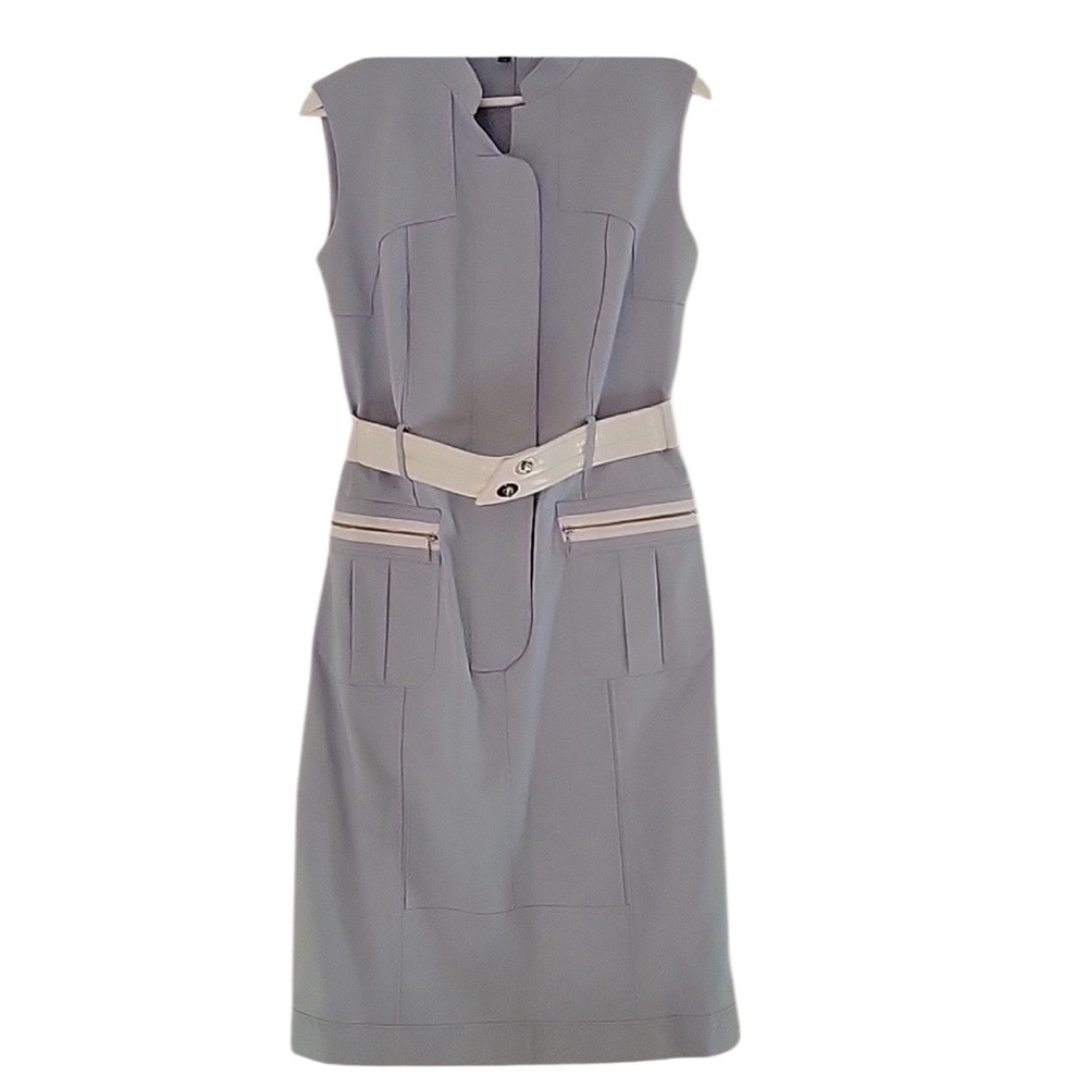 Ross Mayer - Designer Chic Gray Sleeveless Midi Dress with Belt - Size 16 - Picture 2 of 7